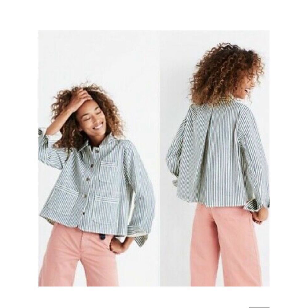 Madewell Poppy Pinstripe Railroad Jacket blue and white size XS